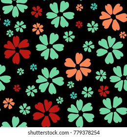 Simple Floral Pattern. Cute Flowers for Seamless Background, Calico, Print, Furniture Upholstery. Small Floral Rapport with Silhouettes of Primitive Flowers. Random Botanical Texture