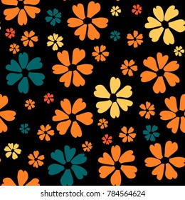 Simple Floral Pattern. Cute Flowers for Seamless Background, Calico, Print, Furniture Upholstery. Small Floral Rapport with Silhouettes of Primitive Flowers. Random Botanical Texture