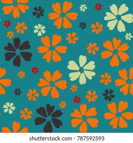 Simple Floral Pattern. Cute Flowers for Seamless Background, Calico, Print, Furniture Upholstery. Small Floral Rapport with Silhouettes of Primitive Flowers. Random Botanical Texture