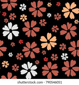 Simple Floral Pattern. Cute Flowers for Seamless Background, Calico, Print, Furniture Upholstery. Small Floral Rapport with Silhouettes of Primitive Flowers. Random Botanical Texture