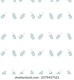 Simple floral pattern features evenly spaced, delicate flowers in soft pastel colors on a light, neutral background. For textiles, cotton fabric, covers, wallpaper, print, postcard, scrapbooking.