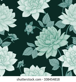 Simple Floral Pattern, Flower, Chrysanthemum, Aster Flower, Dark Wallpaper, Monochrome Background