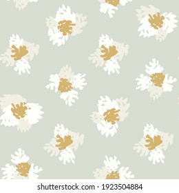 Simple floral pattern with flowers that looks like sunny-side-up eggs in white and yellow on mint. Seamless vector. Great for home decor, fabric, wallpaper, gift-wrap, stationery, and design projects.