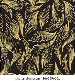 Simple floral pattern with gold leaves on black background 