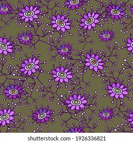 Simple floral pattern in the purple daisy flower. Seamless vector texture for fashion prints, wrapping, textile, paper, wallpaper, background.