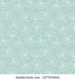 Simple floral pattern with small white elements on a green background. Simple flower vector background.