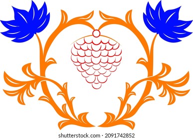 simple floral pattern that looks like a circle with leaves on the top side and circle fruit in the middle