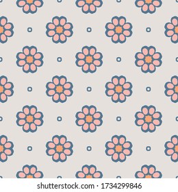 Simple floral pattern. Vector minimalist seamless texture with flower shapes. Abstract minimal geometric background. 