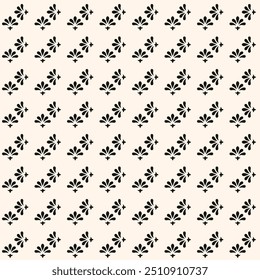 Simple floral pattern. Vector minimalist seamless texture with flower shapes. Abstract geometric monochrome background. Repeat design for textile.