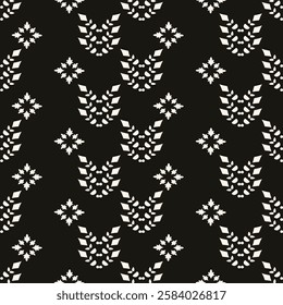 Simple floral pattern. Vector minimalist seamless texture with tiny flower shapes. Abstract geometric monochrome background. Repeat design for fabric.