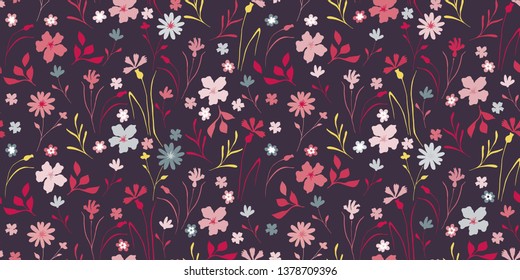 Simple floral pattern in the wild flower. Seamless vector texture for fashion prints, wrapping, textile, paper, wallpaper, background.