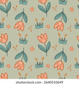 simple floral in pink color with soft sage background seamless pattern for wallpaper and fabric textile design