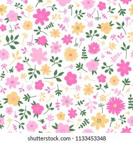 simple floral print. hand drawn seamless pattern for package design, bed linen, dress, kids design, fabric and fashion.