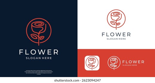 simple floral rose logo minimalist line art style design.