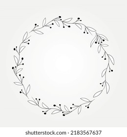 Simple floral round frame for summer design. Vector hand drawn illustration.