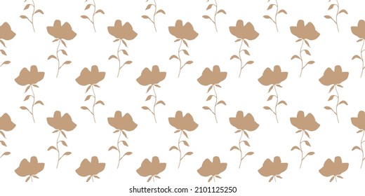 Simple Floral Seamless Pattern background. Golden flowers endless texture, ink sketch art. Vector illustration for wedding invitations, wallpaper, textile, wrapping paper
