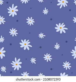 Simple floral seamless pattern with daisies and polka dot. Endless feminine print. Vector illustration