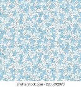 Simple floral seamless pattern. Delicate white background with flowers in light blue color. It can be used for wallpaper, tiles, textiles,fabrics, wrapping, card. Vector illustration, eps10