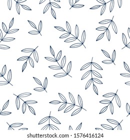 Simple floral seamless pattern with hand drawn leaves for textile, wallpapers, gift wrap and scrapbook. White background. Vector.
