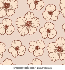 Simple floral  seamless pattern. Hand drawn flowers in sketch style. 