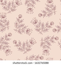 Simple floral  seamless pattern. Hand drawn flowers in sketch style on beige background. 