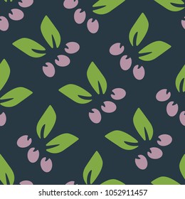 Simple floral seamless pattern with leaves and berries.