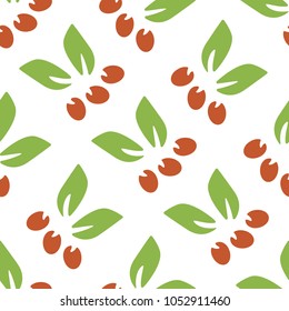 Simple floral seamless pattern with leaves and berries.