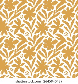 Patrón floral simple sin fisuras en amarillo mostaza y blanco. Este estampado botánico de estilo vintage dibujado a mano es perfecto para la tela, el Fondo de pantalla, la decoración del hogar y los proyectos de marca modernos