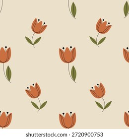 Modelo inconsútil floral simple con los tulipanes anaranjados en estilo retro