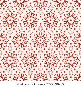 Simple floral seamless pattern for printing on fabric, wrapping paper, package or textile. Geometric repeating seamless pattern with red flowers.