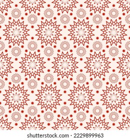 Simple floral seamless pattern for printing on fabric, wrapping paper, package or textile. Geometric repeating seamless pattern with red flowers.