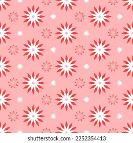 Simple floral seamless pattern for printing on fabric, wrapping paper, package or textile. Geometric repeating seamless pattern with different flowers.