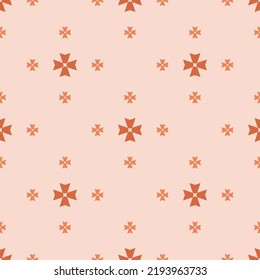 Simple floral seamless pattern. Retro vintage style ornament. Elegant vector minimalist seamless texture with small flower shapes. Abstract minimal geometric background. Light pink and orange color