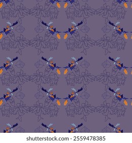 Simple floral seamless pattern. Sketch flat drawing. Botanical collage in modern trendy style. Botanical background. Summer garden texture.