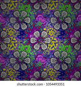 Simple floral seamless pattern with small flowers. Cute flowers on violet, black and white colors. Elegant decorative ornament for fashion print, scrapbook, wrapping paper, wallpaper. Vector design.