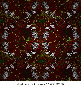 Simple floral seamless pattern with small doodles. Vector. Cute flowers on brown, gray, red, black and green colors. Elegant decorative ornament for fashion print, scrapbook, wrapping paper, wallpaper