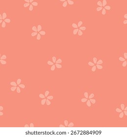 Patrón floral simple sin fisuras con Pequeñas flores de cinco pétalos sobre fondo de coral. Ilustración decorativa del ornamento. 