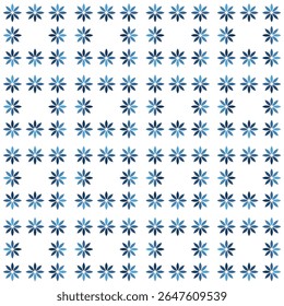 Simple floral seamless pattern in various shades of blue, suitable for backgrounds, textiles, packaging, web design and other creative projects.