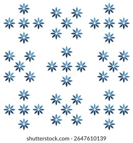 Simple floral seamless pattern in various shades of blue, suitable for backgrounds, textiles, packaging, web design and other creative projects.