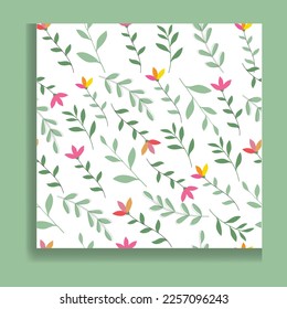 Simple floral seamless patterns. Meadow plants, leaves, and small daisy flower collection. All over print. Botanical collage in modern flat liberty style. Floral silhouettes. Vector.