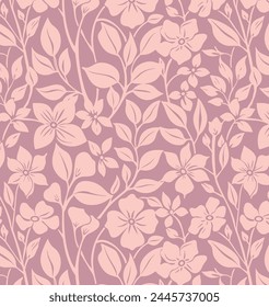 Simple floral seamless patterns in pastel. Meadow plants, leaves, leaf and large buds flowers. Vintage prints. Botanical flowers in modern flat style. Floral silhouettes. Summer motif collection.