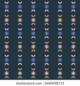 Simple floral shapes linear seamless pattern design in blue and pink colors vector