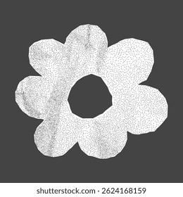 Simple floral silhouette with jagged torn edges. Crumpled paper texture and halftone gritty effect for minimalistic collage compositions.