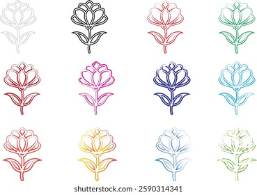 Simple floral sketches, colorful line drawings, minimalist flower illustrations, pastel hues, hand-drawn botanical designs, whimsical plant doodles, multi-colored flower outlines, childlike flower art