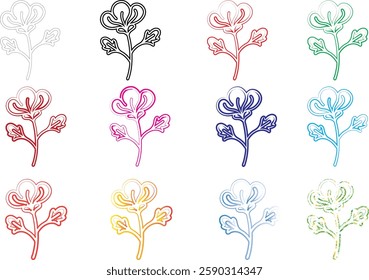 Simple floral sketches, colorful line drawings, minimalist flower illustrations, pastel hues, hand-drawn botanical designs, whimsical plant doodles, multi-colored flower outlines, childlike flower art