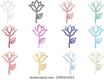 Simple floral sketches, colorful line drawings, minimalist flower illustrations, pastel hues, hand-drawn botanical designs, whimsical plant doodles, multi-colored flower outlines, childlike flower art