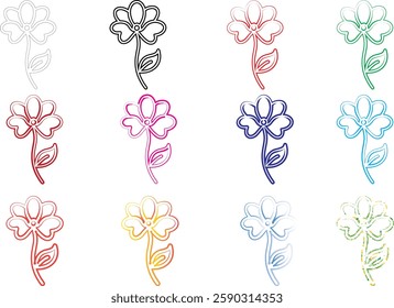 Simple floral sketches, colorful line drawings, minimalist flower illustrations, pastel hues, hand-drawn botanical designs, whimsical plant doodles, multi-colored flower outlines, childlike flower art