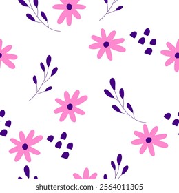  Simple floral small daisy flowers seamless pattern. Botanical flower pattern background for textile. Vector Eps