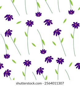  Simple floral small daisy flowers seamless pattern. Botanical flower pattern background for textile. Vector Eps