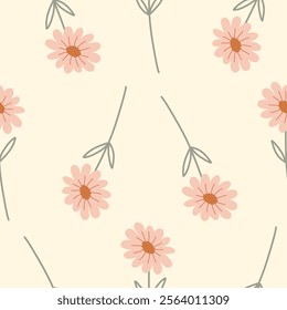  Simple floral small daisy flowers seamless pattern. Botanical flower pattern background for textile. Vector Eps